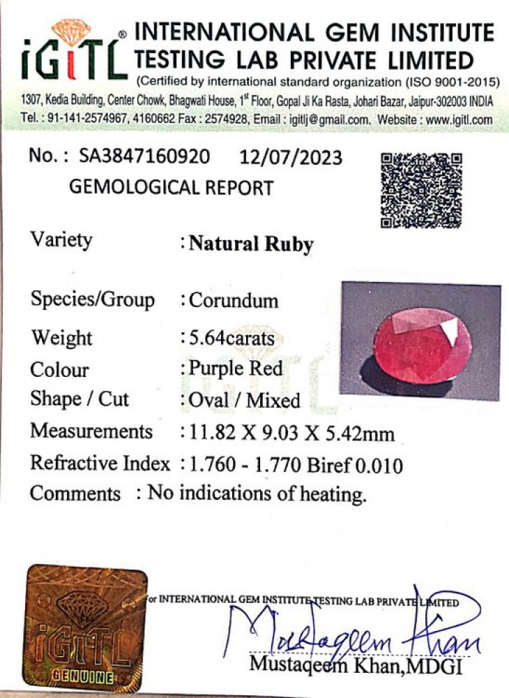 Natural Ruby - 5.64 Carat