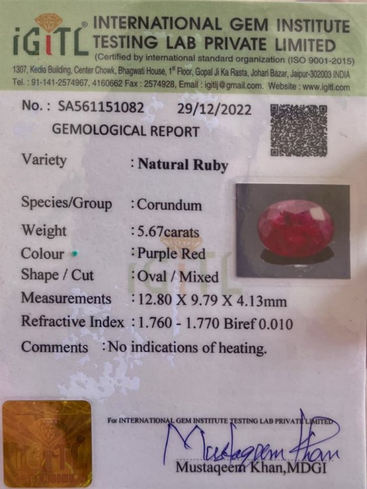Natural Ruby - 5.67 Carat