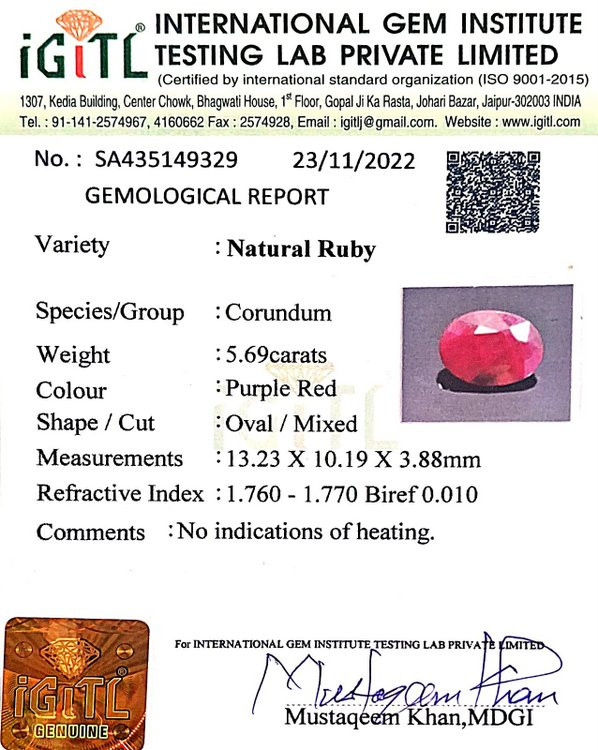 Natural Ruby - 5.69 Carat