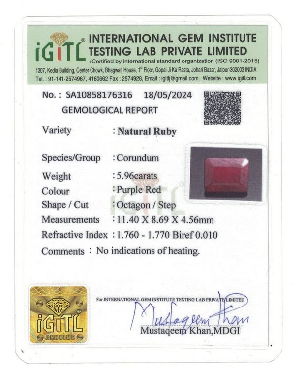 Natural Ruby - 5.96 Carat
