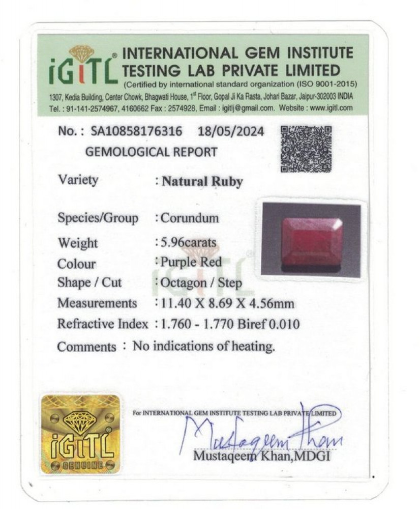 Natural Ruby - 5.96 Carat