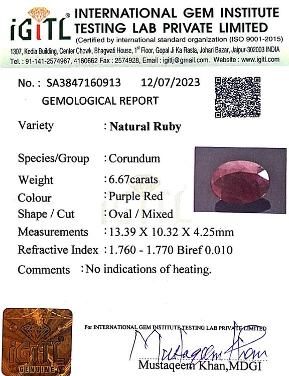 Natural Ruby - 6.67 Carat