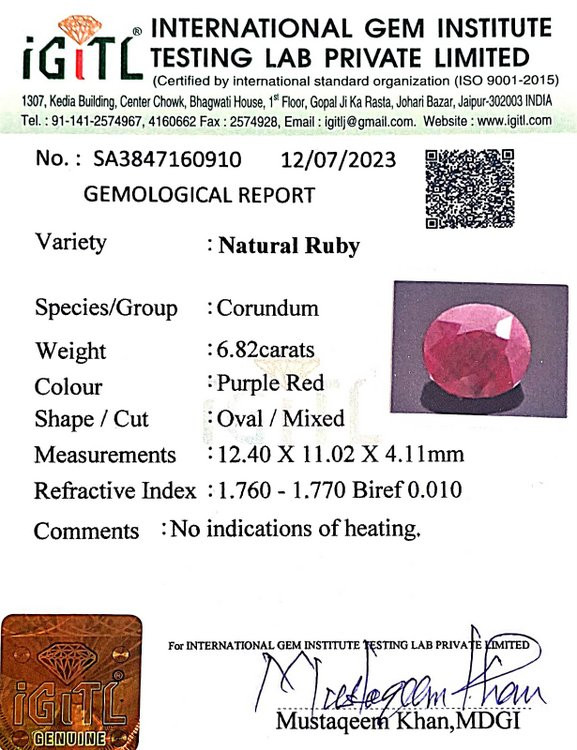 Natural Ruby - 6.82 Carat