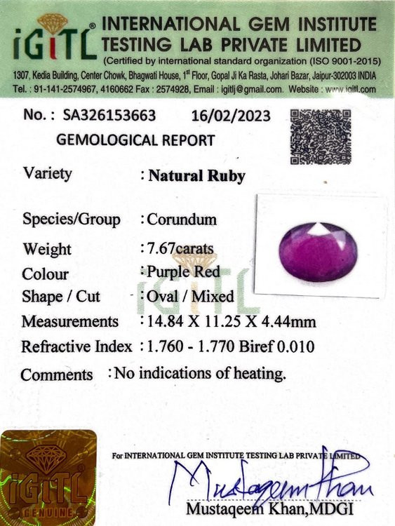 Natural Ruby - 7.67 Carat