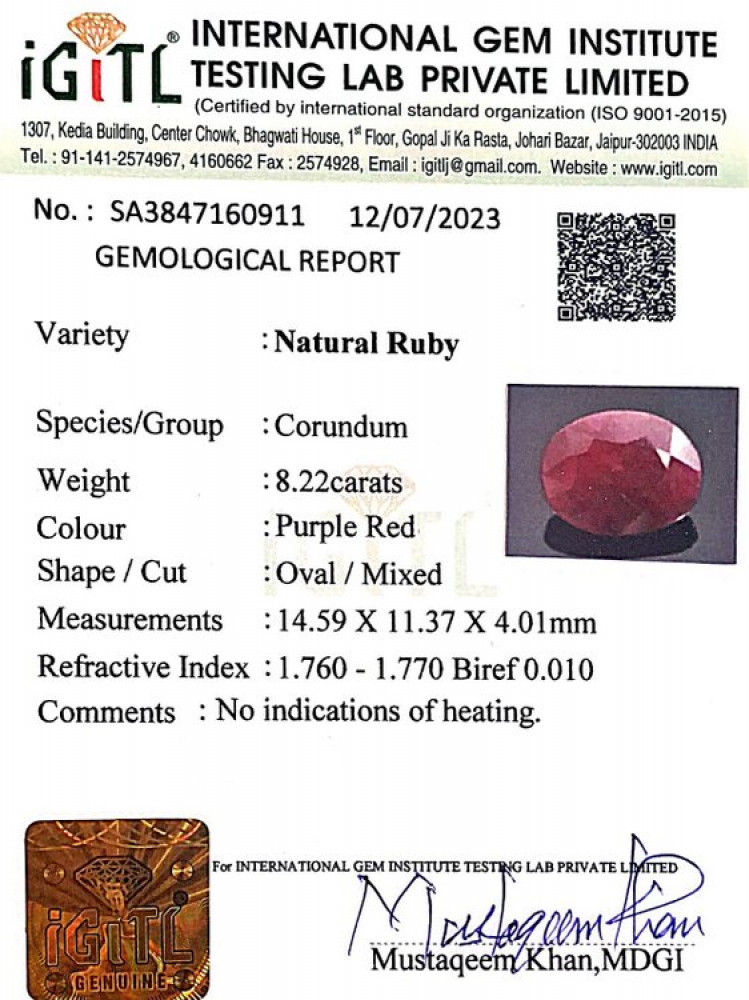 Natural Ruby - 8.22 Carat