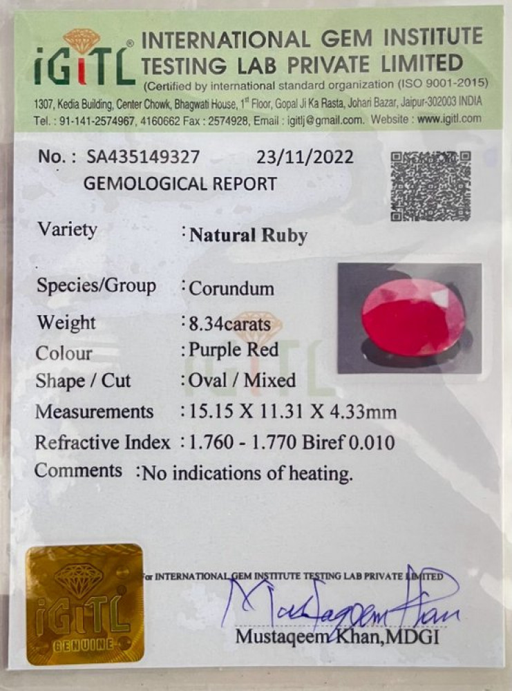 Natural Ruby - 8.34 Carat