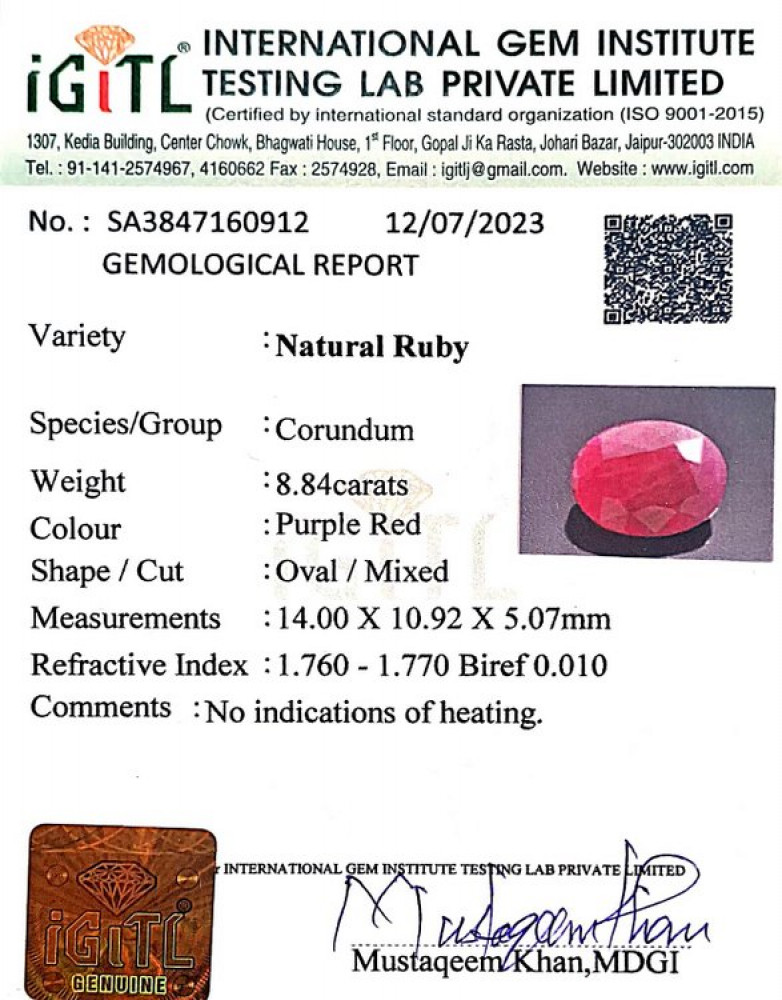 Natural Ruby -8.84 Carat