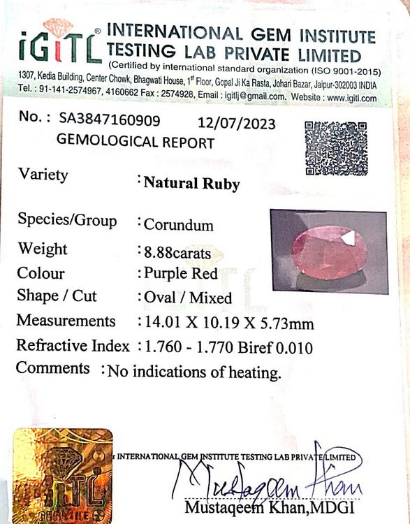 Natural Ruby -8.88 Carat