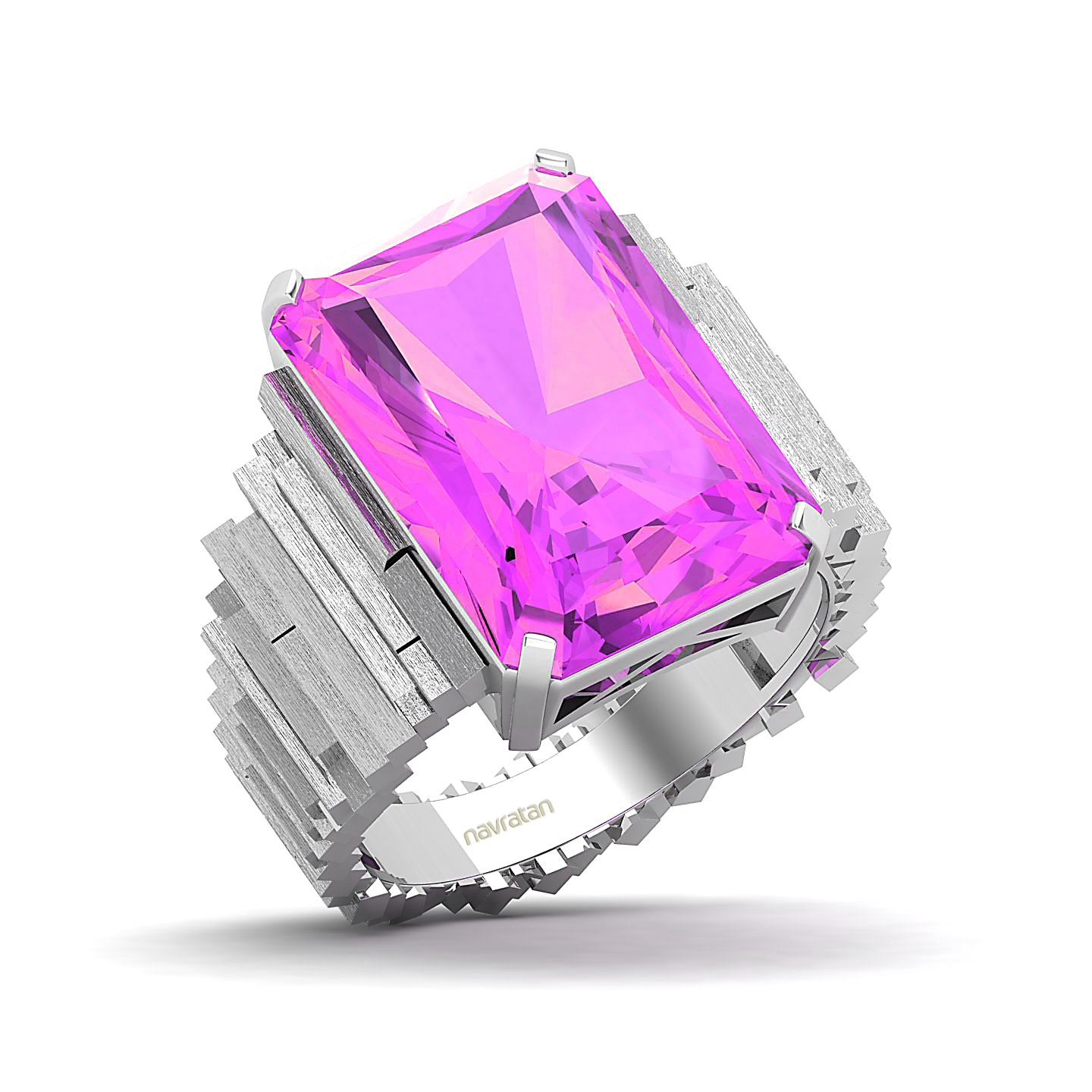 Orchid Glow Staircase Pattern Band Pink Sapphire Ring