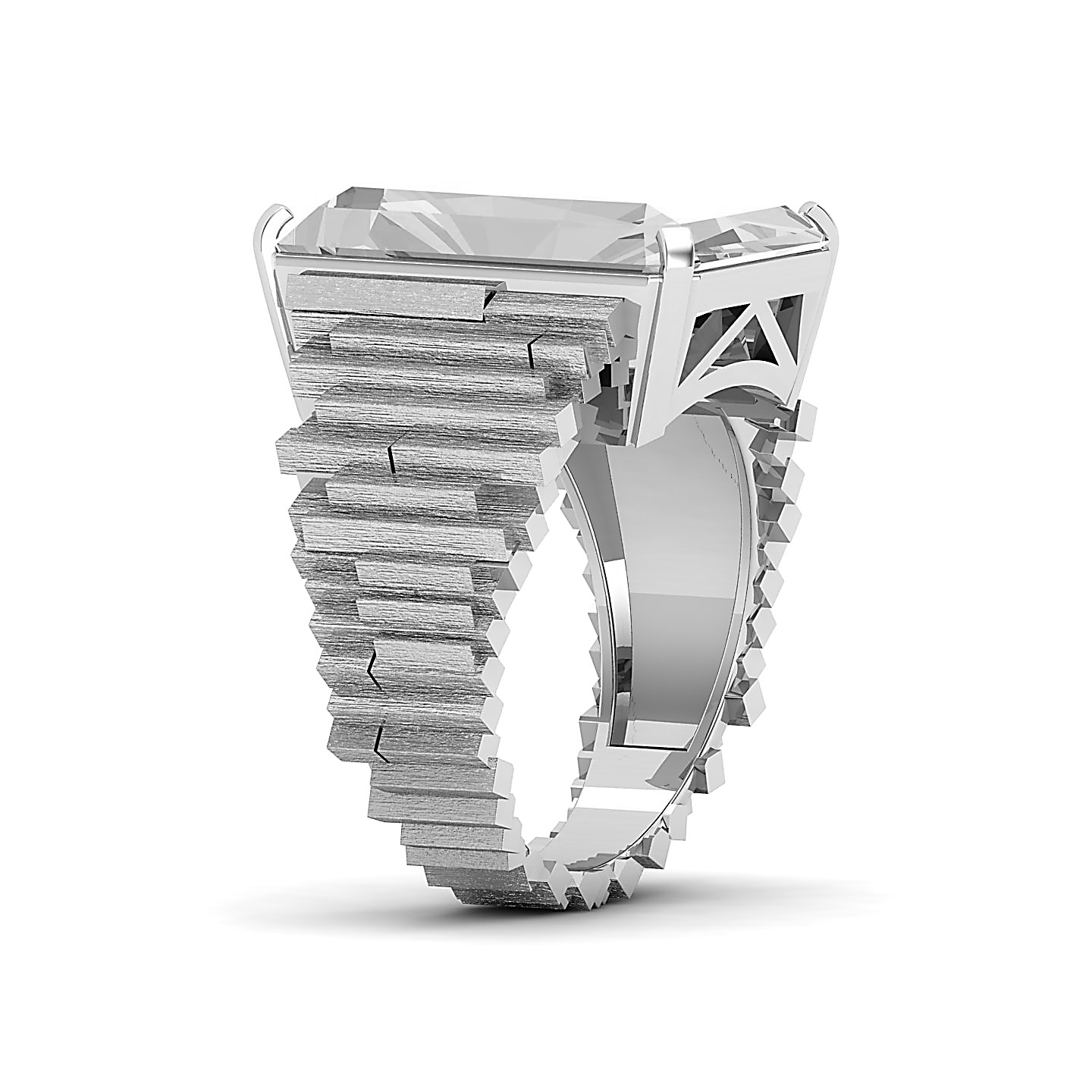 Orchid Glow Staircase Pattern Band White Sapphire Ring