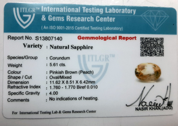 Peach Sapphire - 5.61 Carat