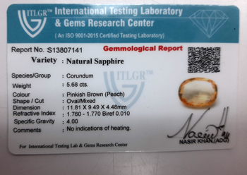 Peach Sapphire - 5.68 Carat