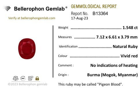 Pigeon Blood Ruby Ruby - 1.54 Carat