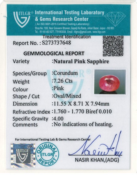 Pink Sapphire - 7.26 Carat
