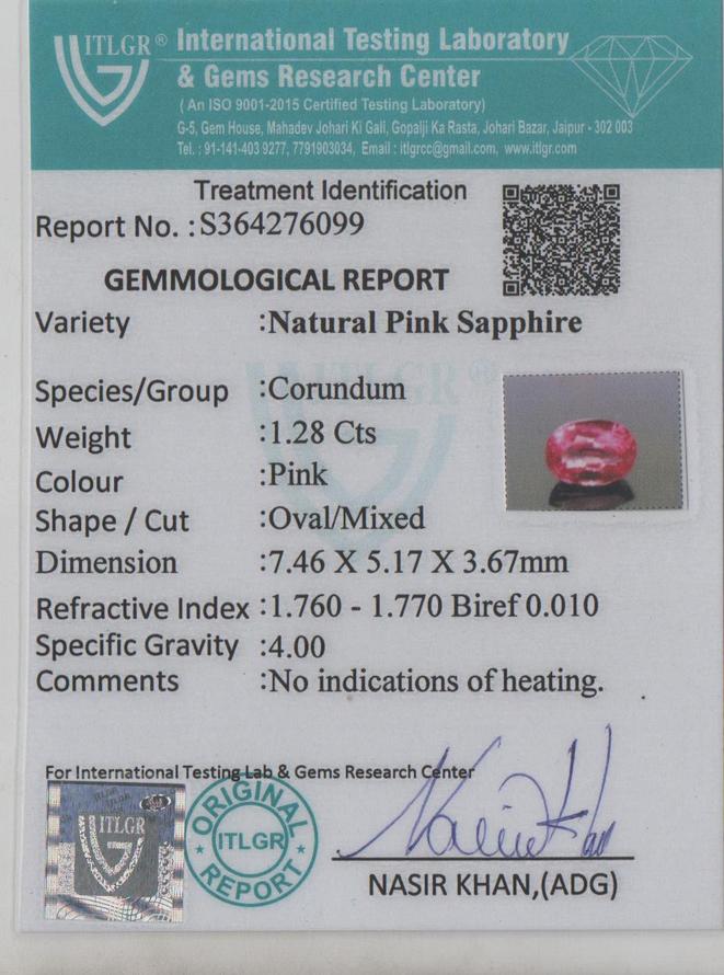 Pink Sapphire - 1.28 Carat