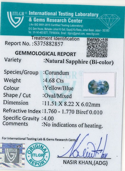 Bi-Colour Sapphire(Pitambari) - 4.68 Carat