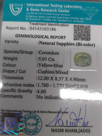 Bi-Colour Sapphire(Pitambari) - 5.03 Carat