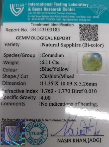 Bi-Colour Sapphire(Pitambari) - 6.11 Carat