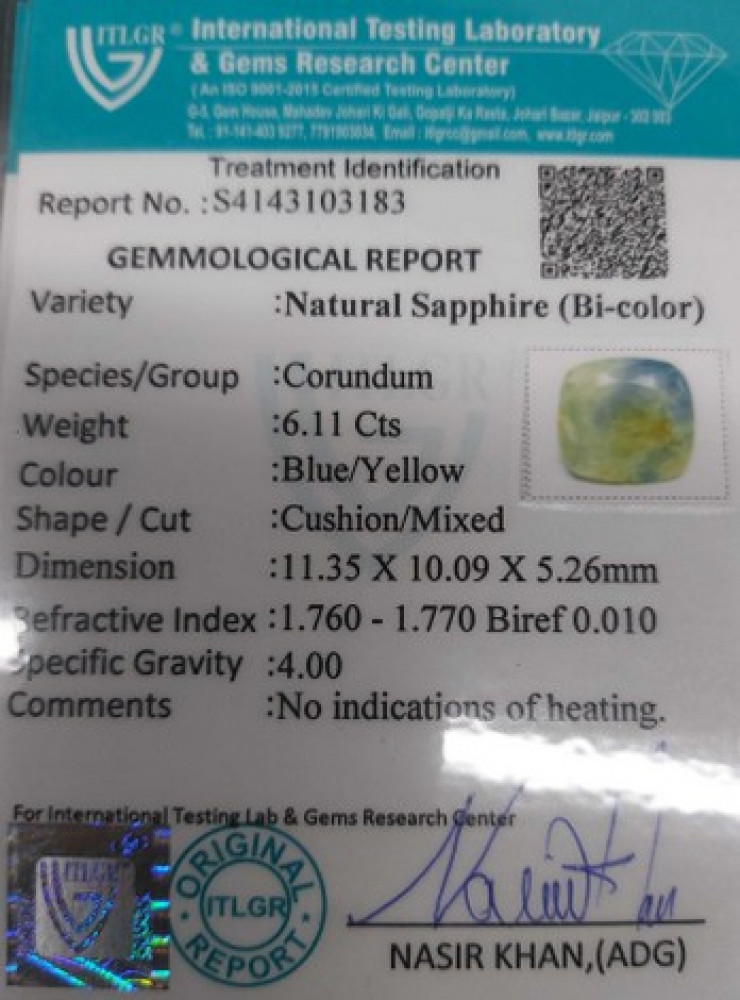 Bi-Colour Sapphire(Pitambari) - 6.11 Carat