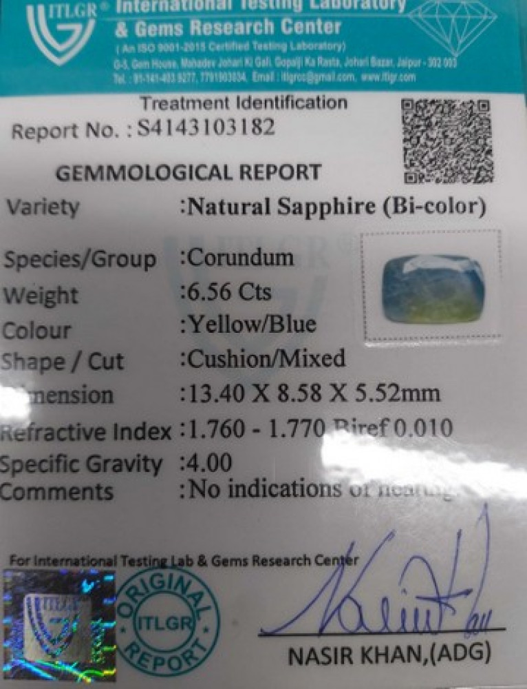 Bi-Colour Sapphire(Pitambari) - 6.56 Carat