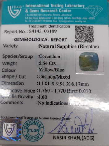 Bi-Colour Sapphire(Pitambari) - 6.64 Carat