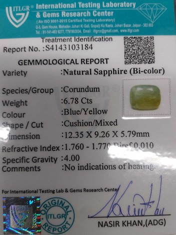 Bi-Colour Sapphire(Pitambari) - 6.78 Carat