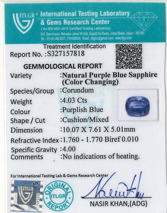 Purple Sapphire - 4.03 Carat