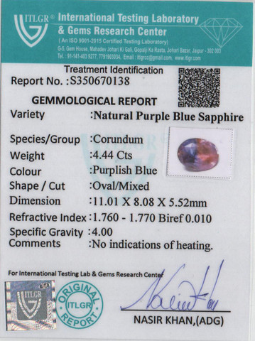 Purple Sapphire - 4.44 Carat