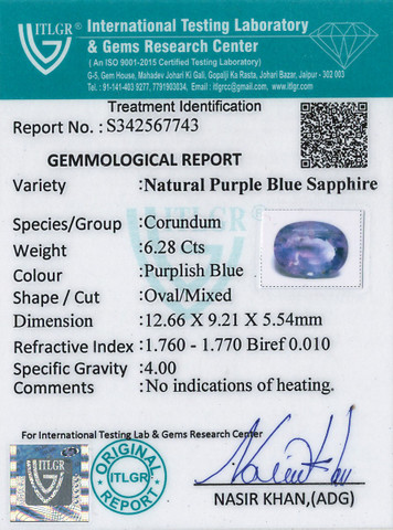 Purple Sapphire - 6.28 Carat