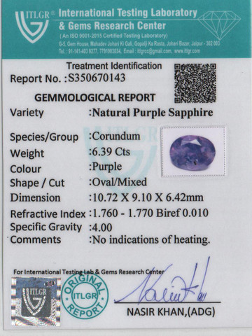 Purple Sapphire - 6.39 Carat