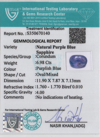 Purple Sapphire - 6.98 Carat