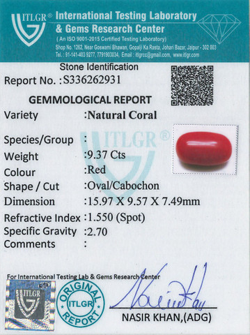Red Coral -9.37 Carat