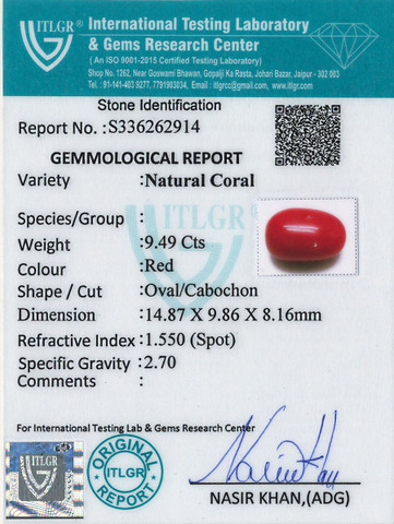 Red Coral -9.49 Carat