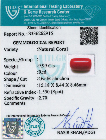 Red Coral -9.99 Carat