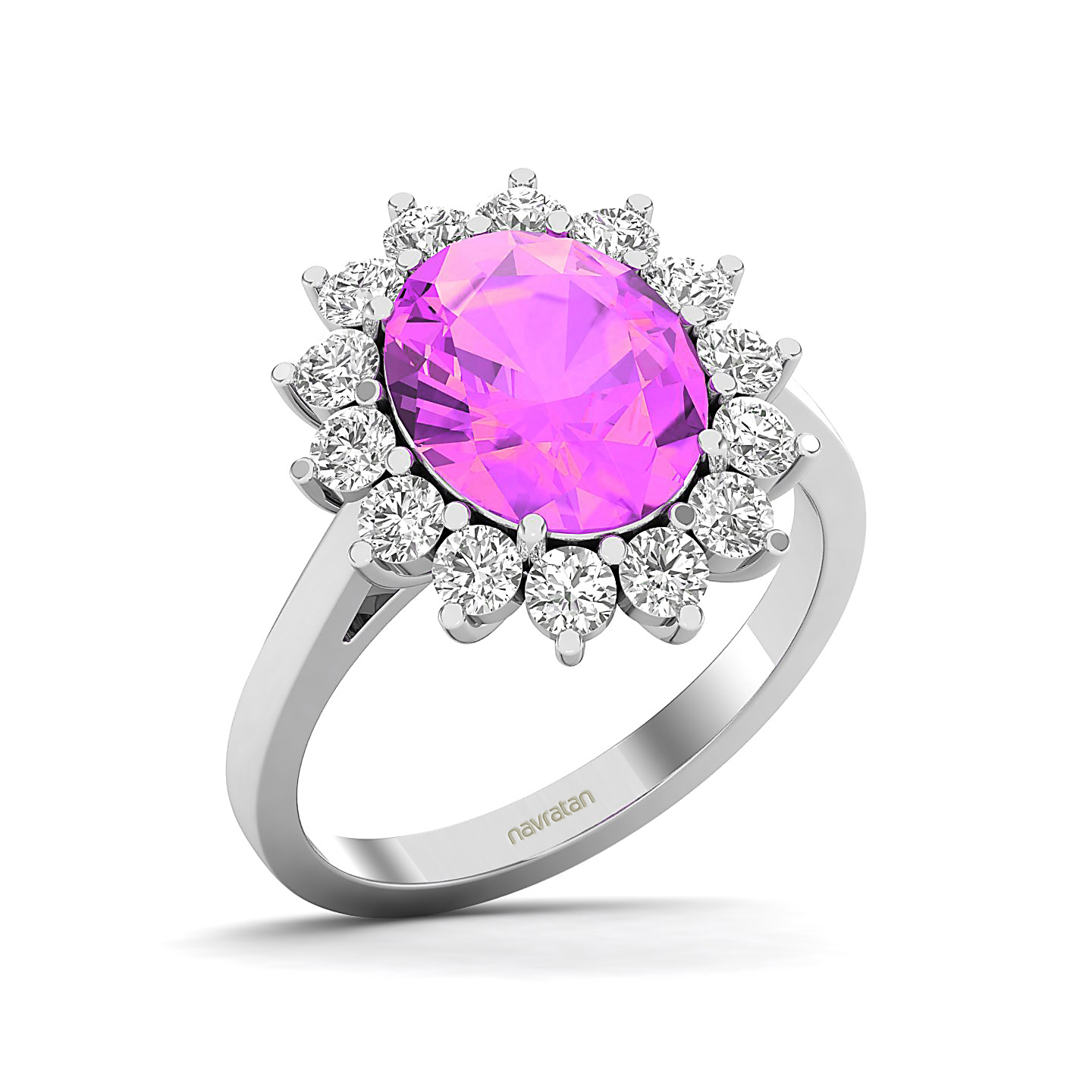 Rosy Horizon Pink Sapphire Halo ring