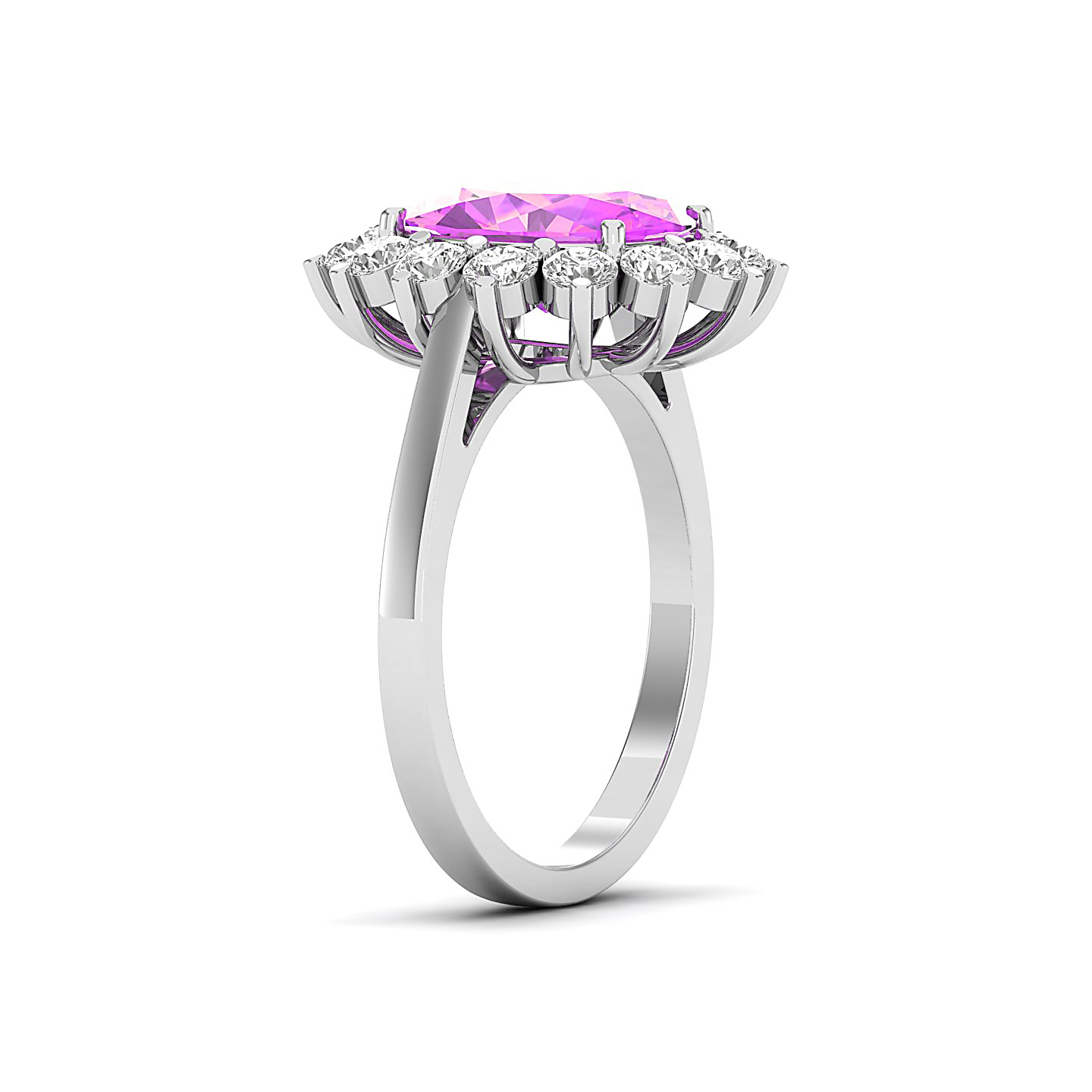 Rosy Horizon Pink Sapphire Halo ring