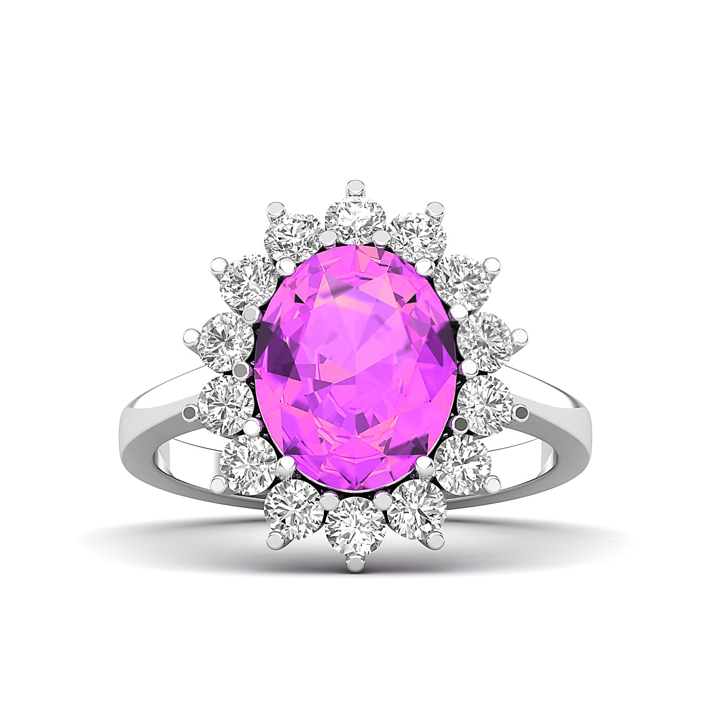 Rosy Horizon Pink Sapphire Halo ring