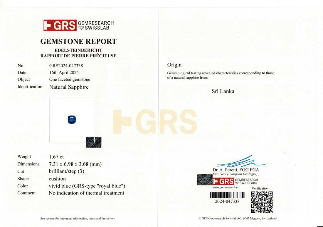 Royal Blue Sapphire - 1.67 Carat