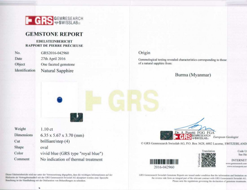 Royal Blue Sapphire - 1.10 Carat