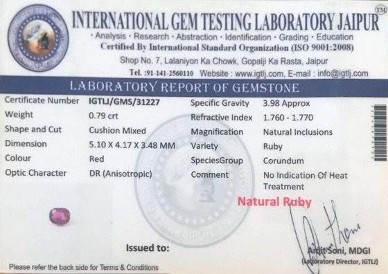 Natural Manik - 0.79 Carat