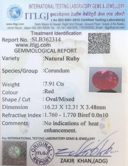 Natural Ruby 7.91 Carat