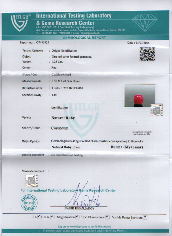 Burma Ruby - 4.28 Carat