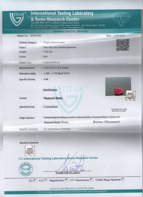 Burma Ruby - 7.92 Carat