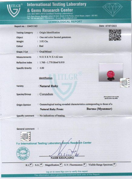 Natural Ruby - 3.92 Carat