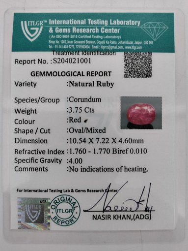 Ruby - 3.75 Carat