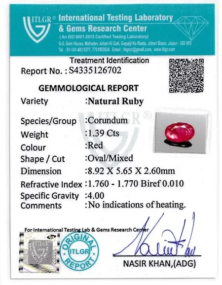 Ruby (Manik) - 1.39 Carat