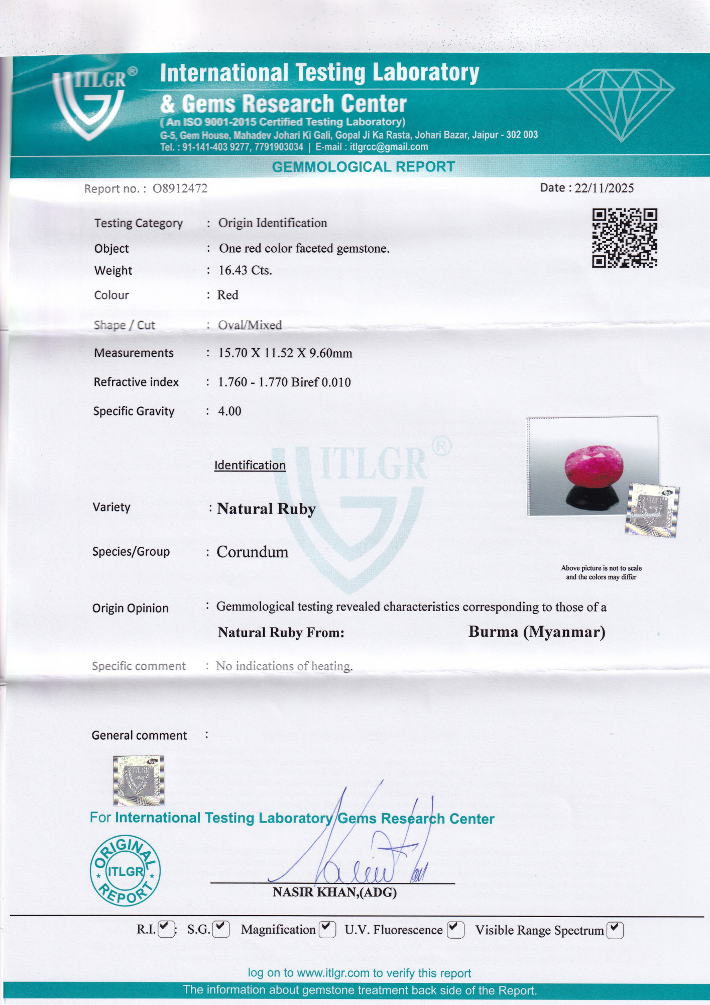 Ruby (Manik) - 16.43 Carat