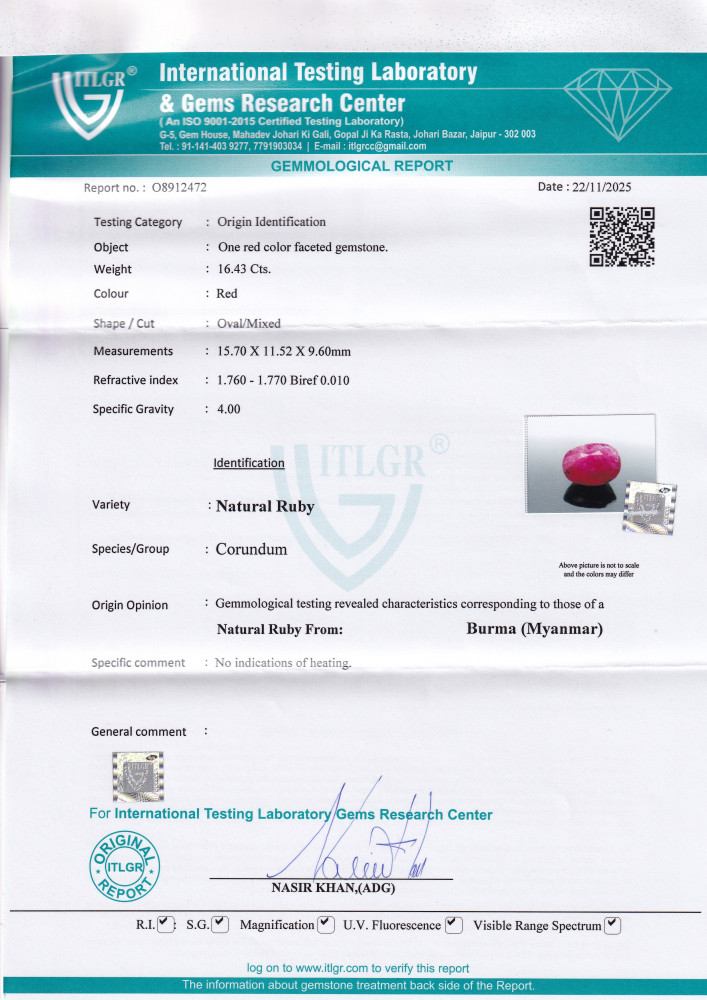 Ruby (Manik) - 16.43 Carat