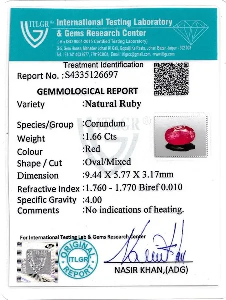 Ruby (Manik) - 1.66 Carat
