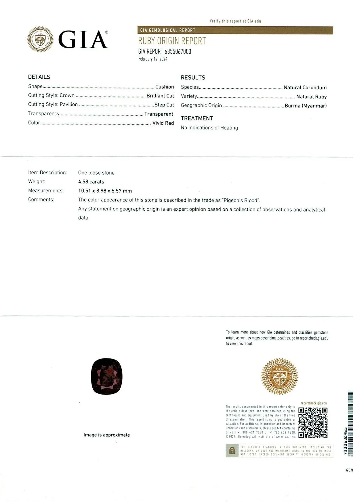 Ruby (Manik) - 4.58 Carat